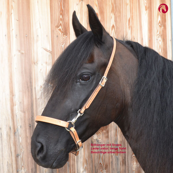 Bithänger Semizaum "Bocana" natur Leder mit Karabiner silberfarben (vernickelt),weiß