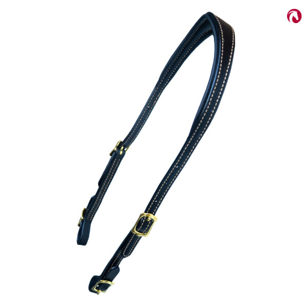 Bithänger, Semizaum "Belleza" anatomisch, schwarzes Leder mit Schnallen messing,hellbeige